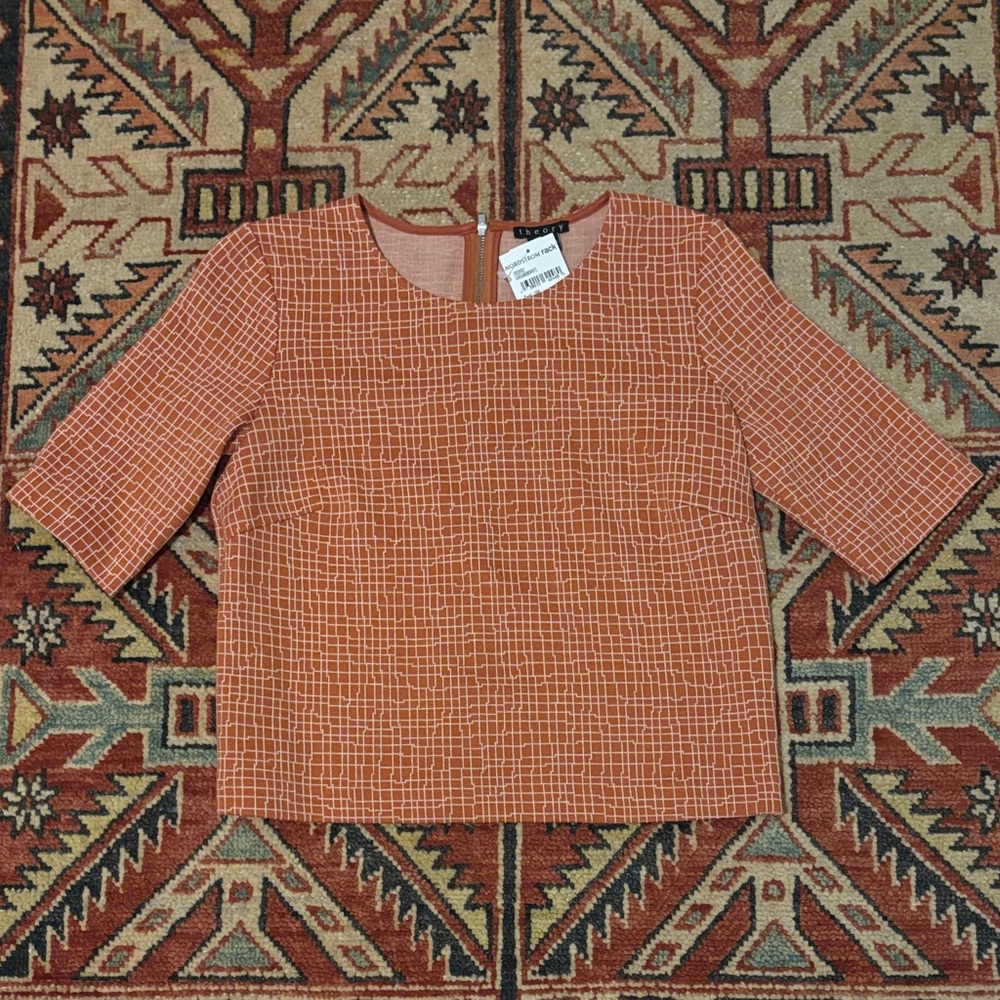 NWT Theory Wool Blend Terracotta Printed Knit Top Sz 2